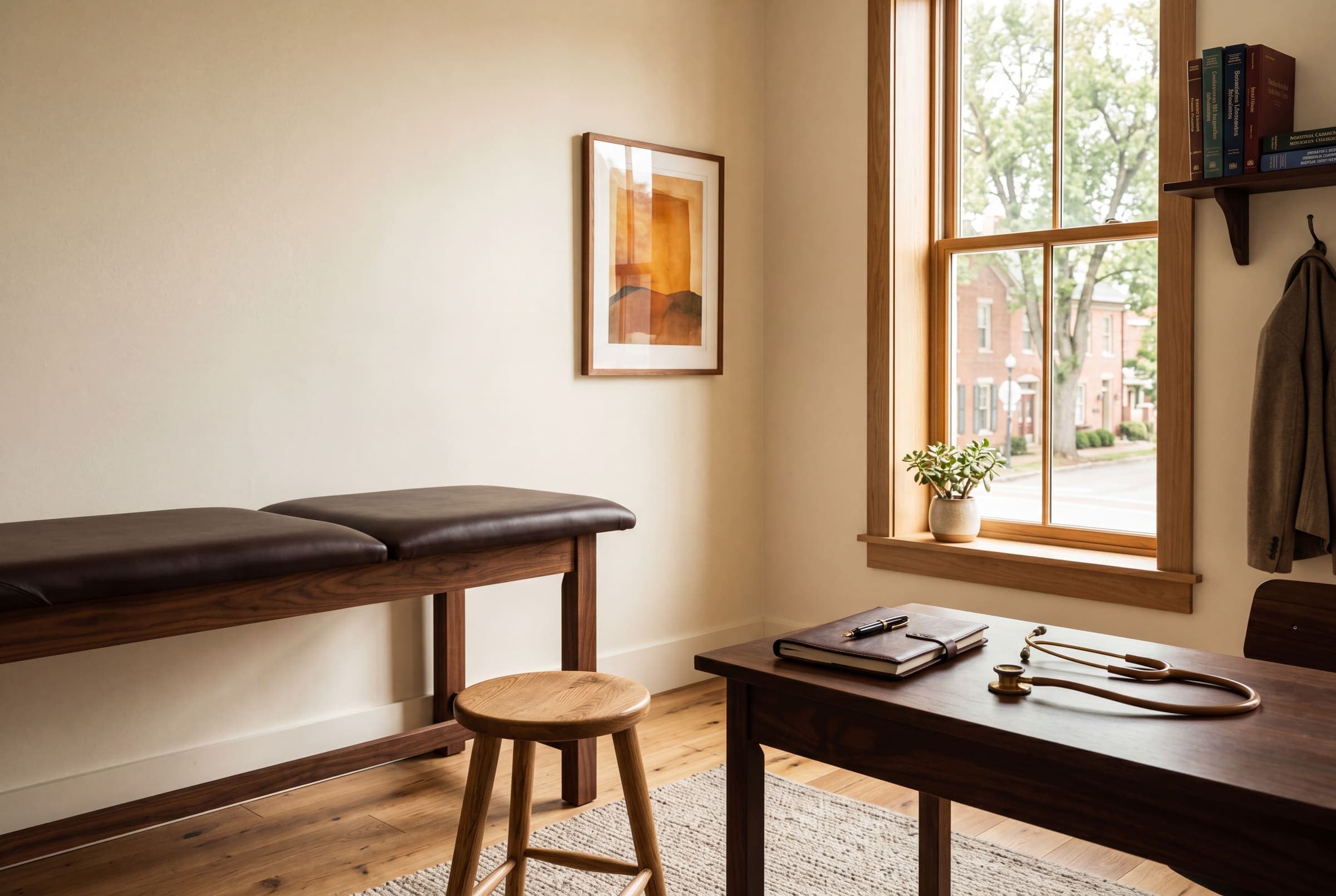 Exam room at Integrative Health DPC, 55 Brendon Way, Zionsville Indiana — natural light, clean clinical space